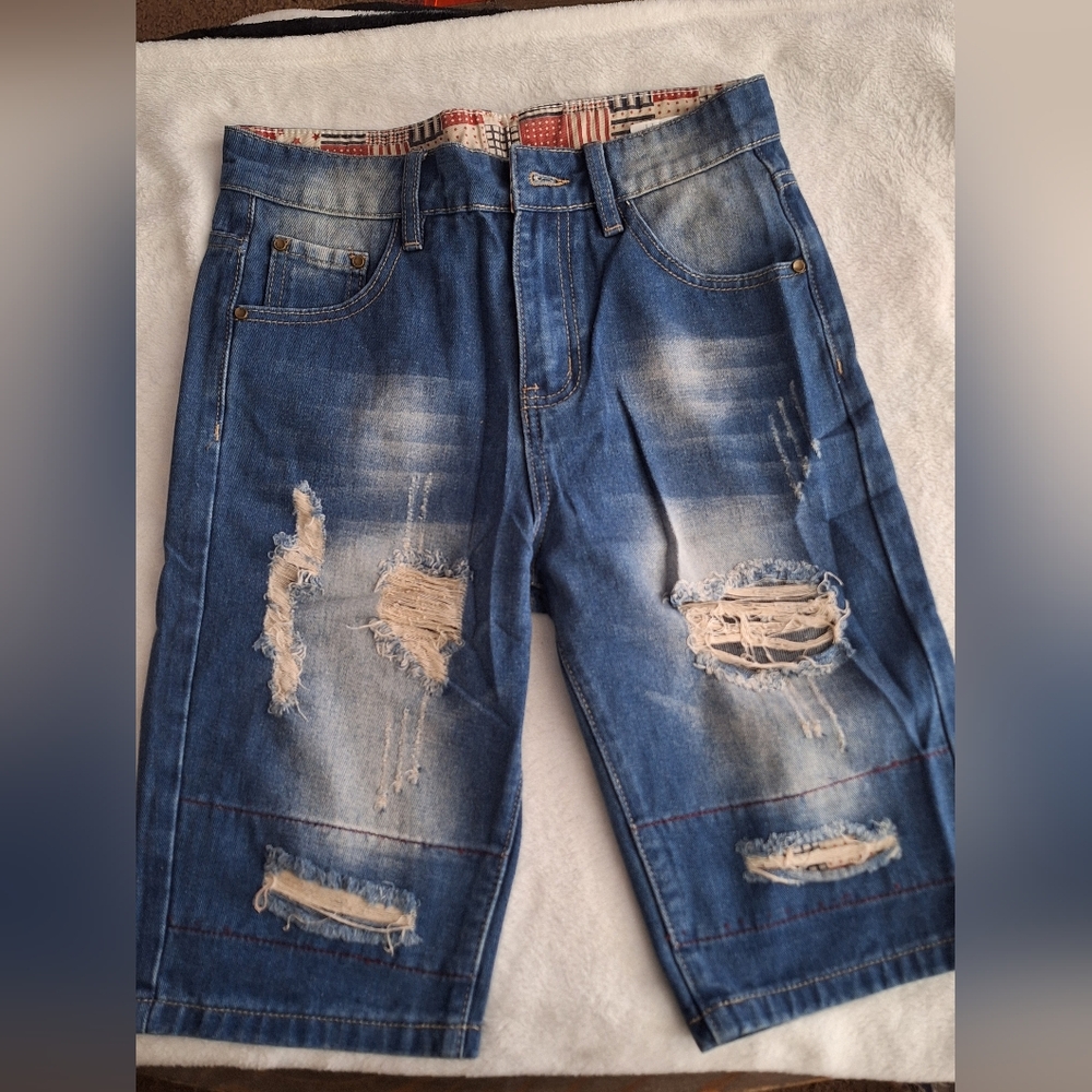 Distressed Blue Denim Kids Shorts